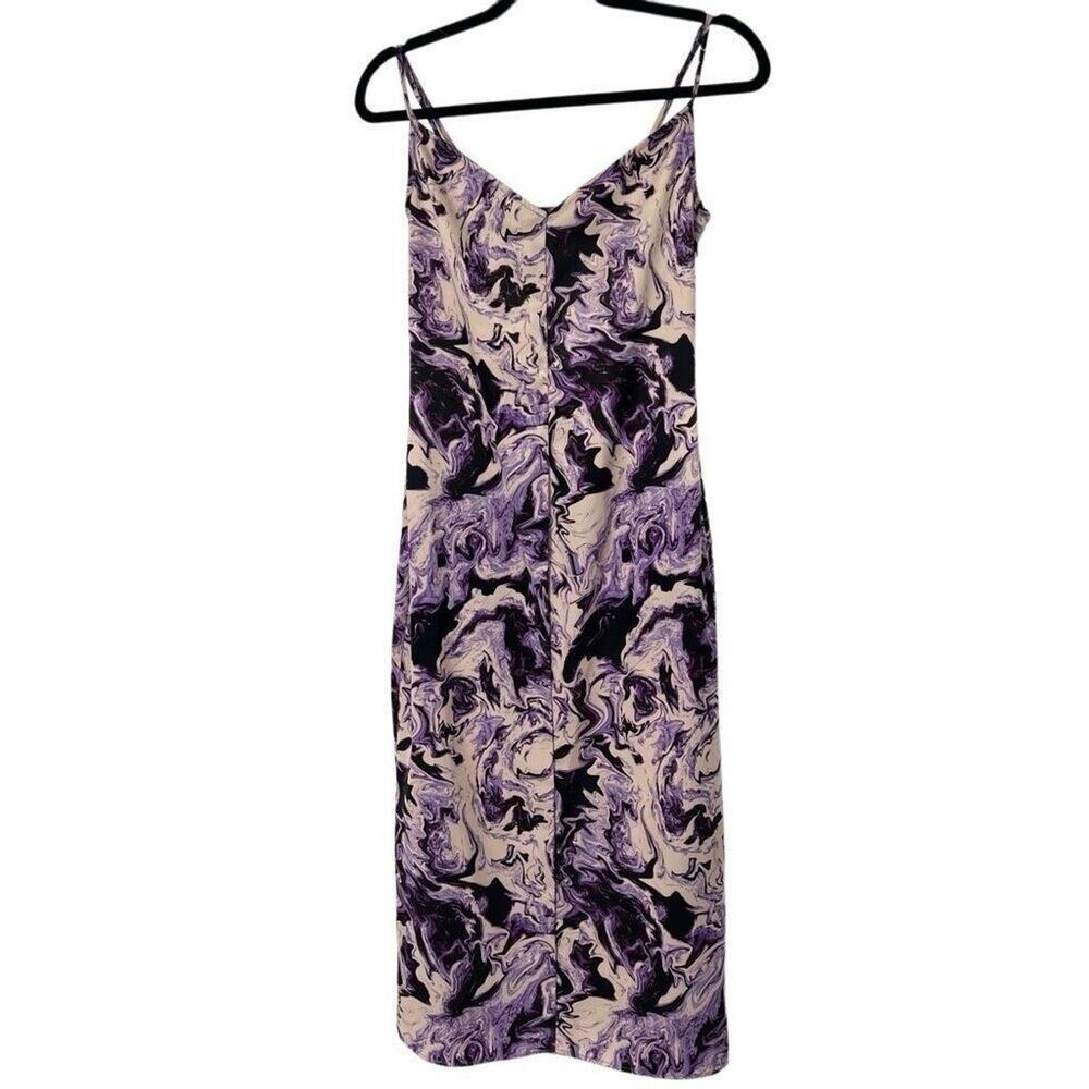 AFRM Katica Purple Marble Satin Spaghetti Straps Midi‎ Dress Sz XS Womens